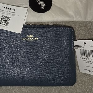 Coach Navy Blue Denim Leather Small Wristlet 58032